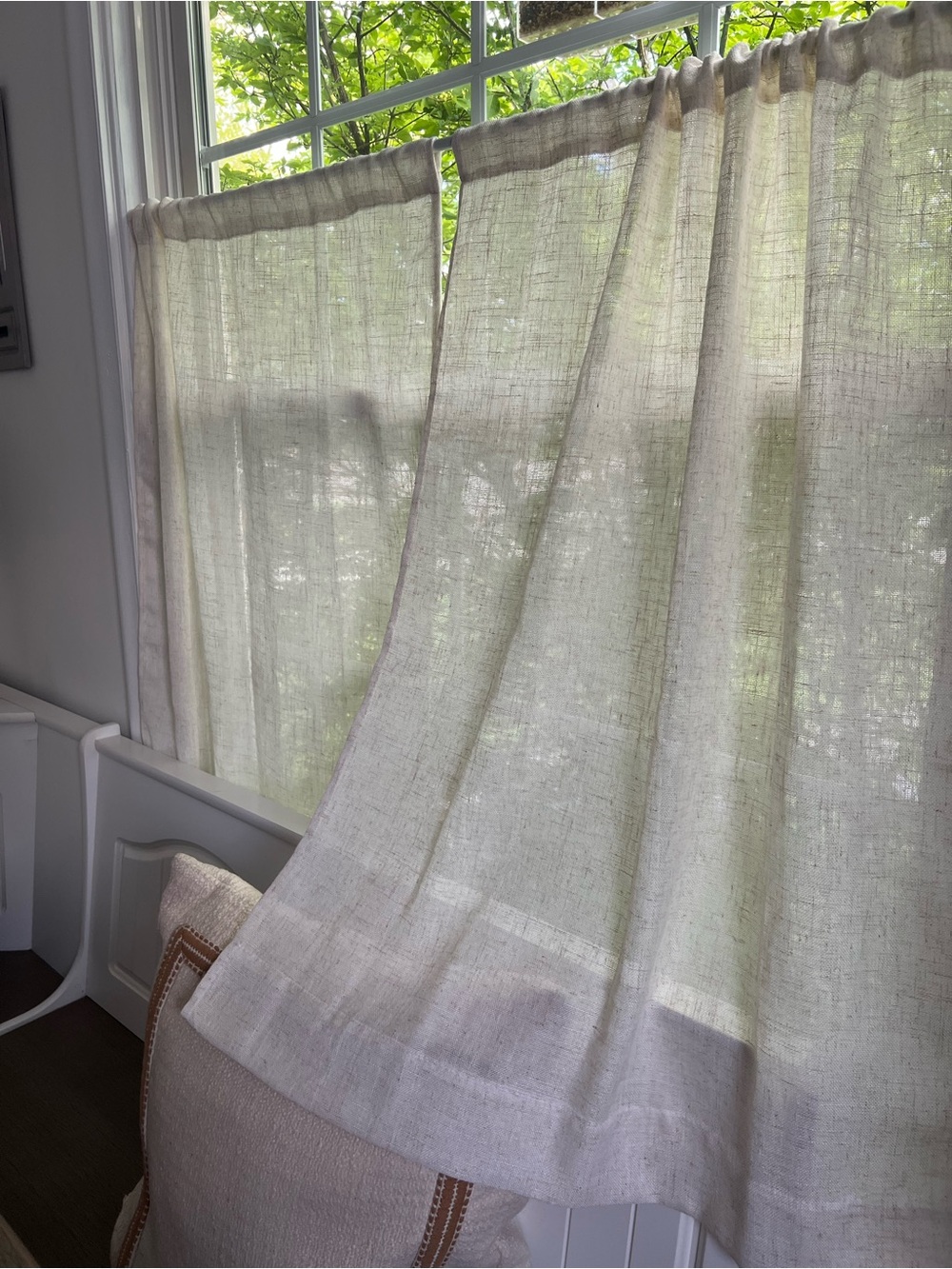 Linen Blend Lightweight Ivory Beige Semi Sheer Farmhouse Scrunch Curtains